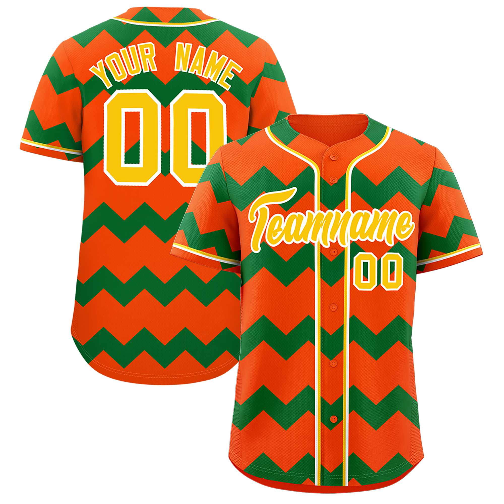 Custom Orange-Kelly Green Gold Personalized Ripple Design Authentic Baseball Jersey