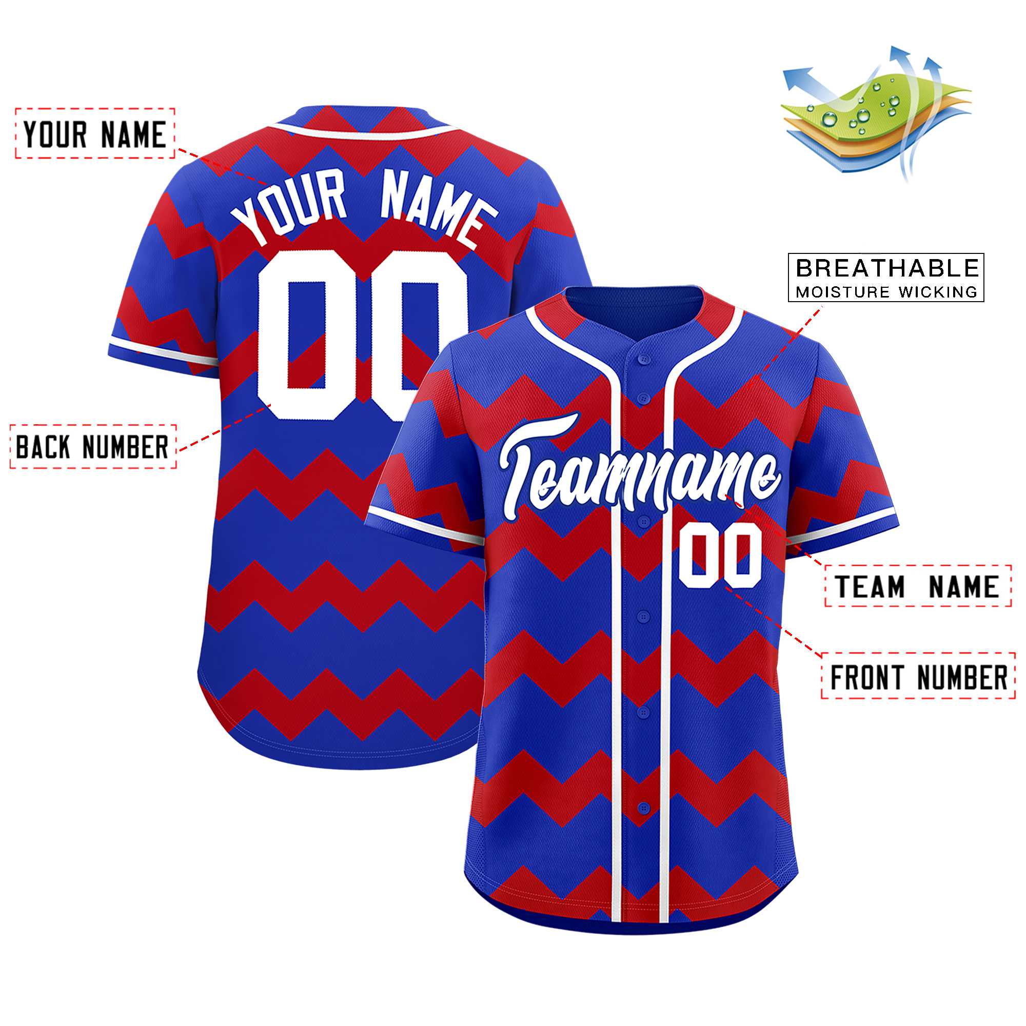 Custom Royal-Red White Personalized Ripple Design Authentic Baseball Jersey