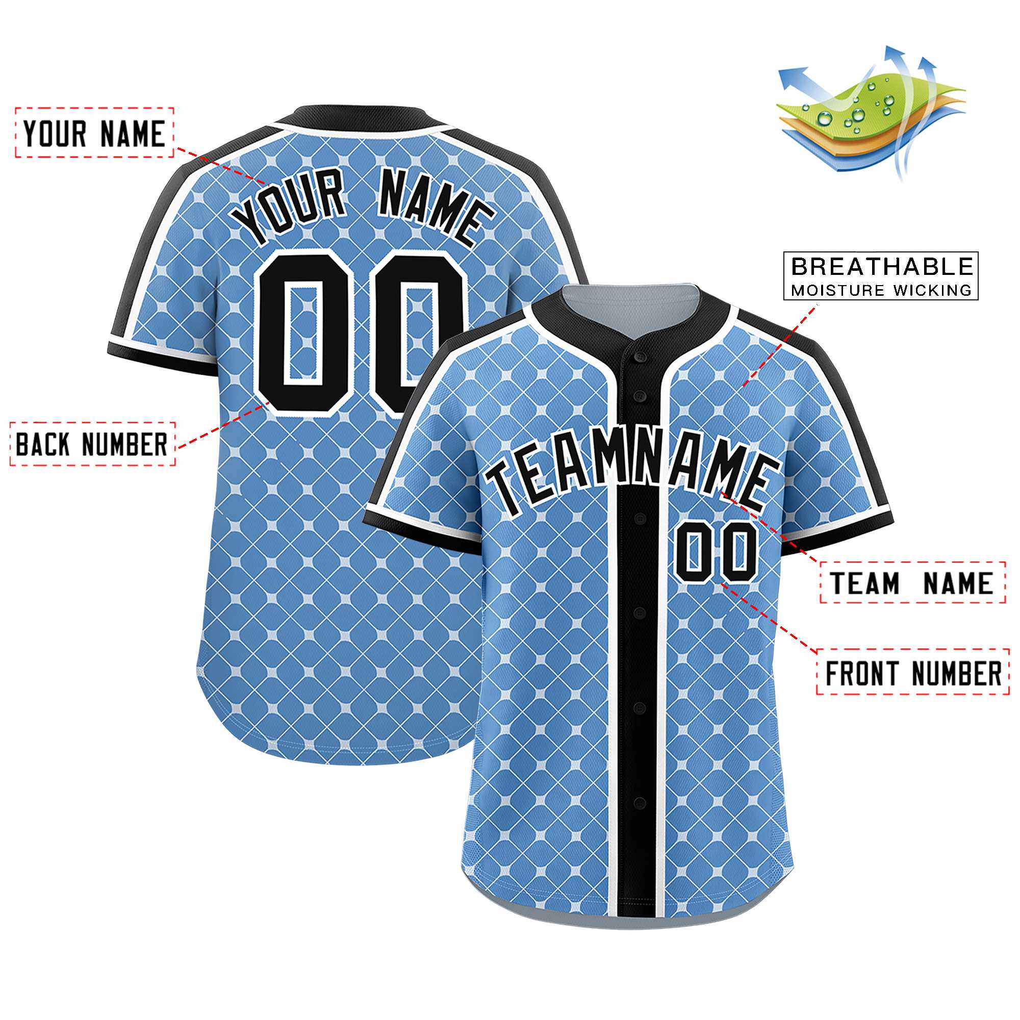 Custom Light Blue-White Plaid Design Authentic Baseball Jersey