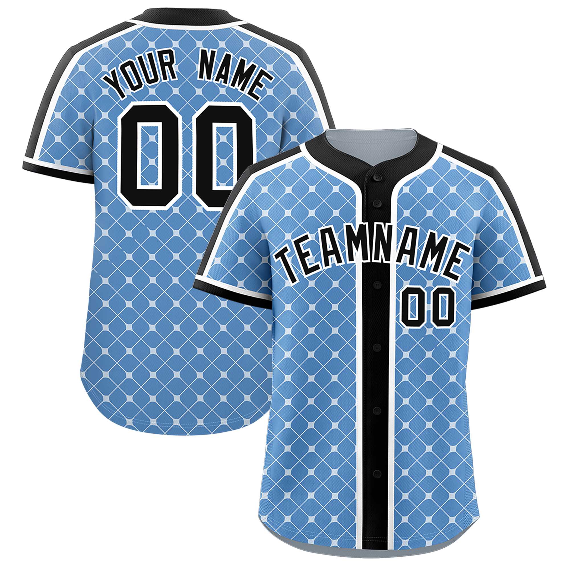 Custom Light Blue-White Plaid Design Authentic Baseball Jersey