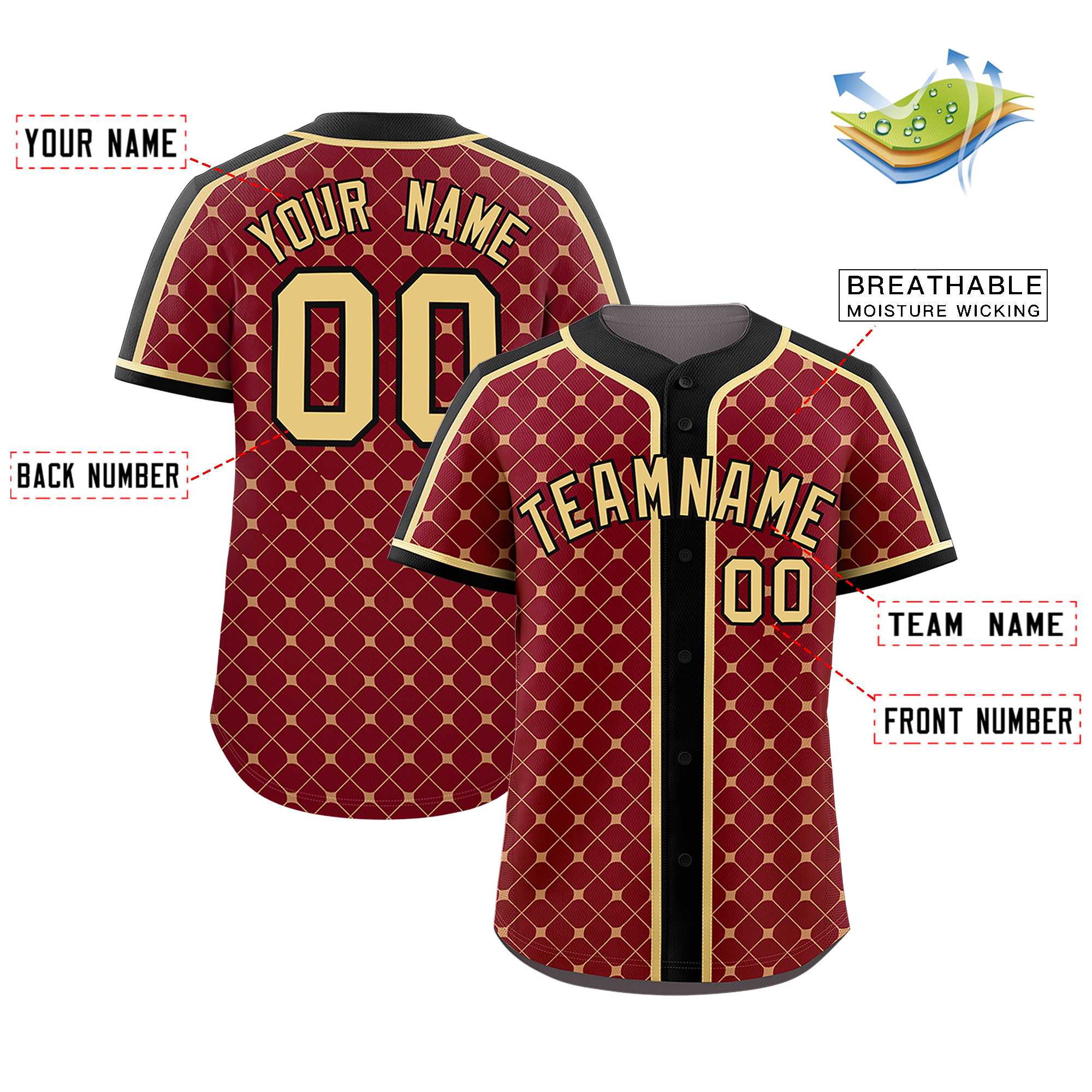 Custom Crimson-Khaki Plaid Design Authentic Baseball Jersey