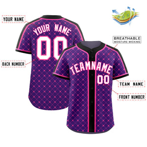 Custom Purple-Pink Plaid Design Authentic Baseball Jersey