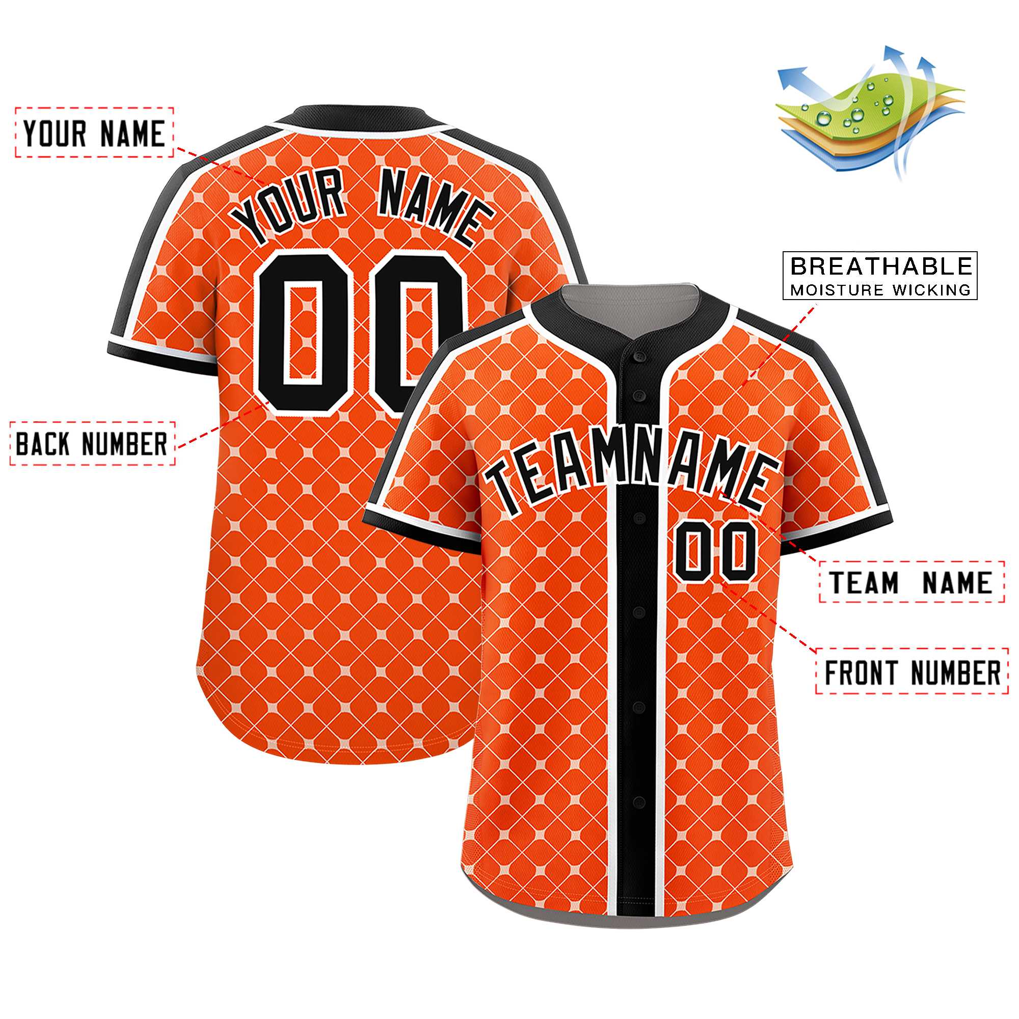 Custom Orange-White Plaid Design Authentic Baseball Jersey