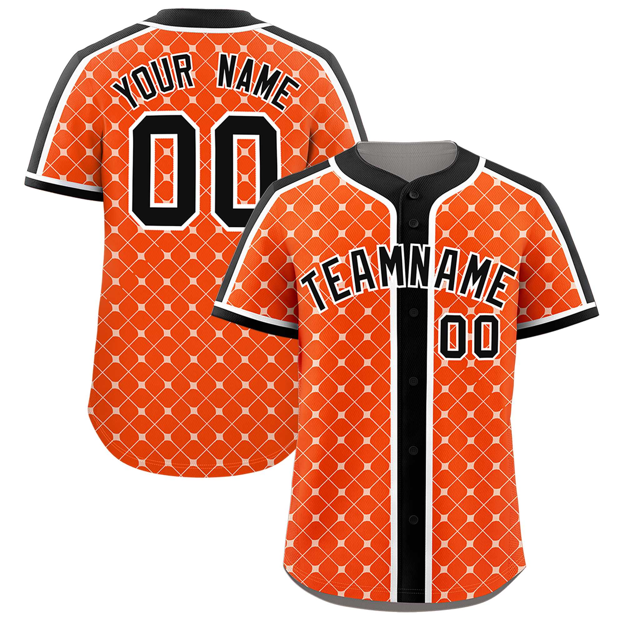 Custom Orange-White Plaid Design Authentic Baseball Jersey