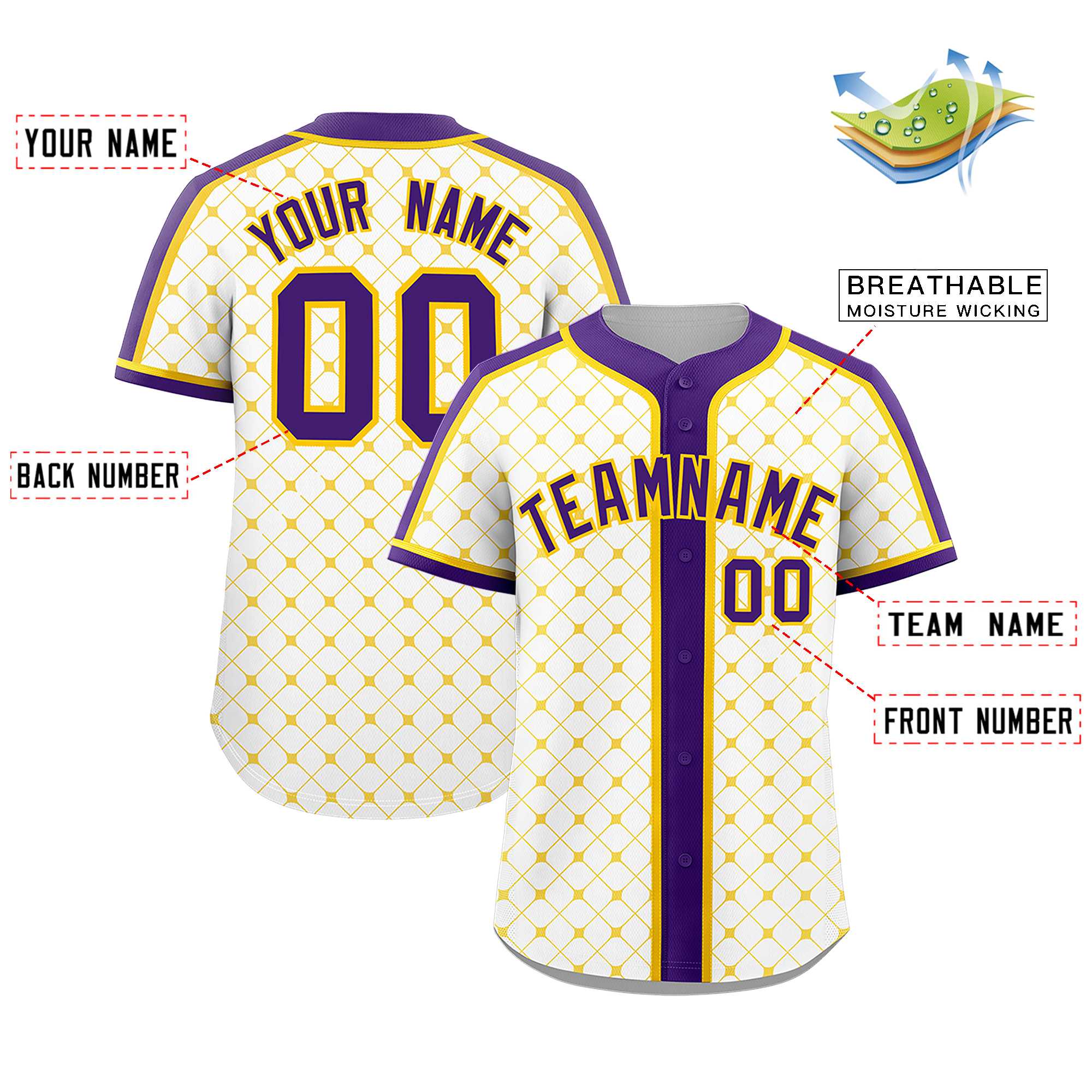 Custom White-Gold Plaid Design Authentic Baseball Jersey