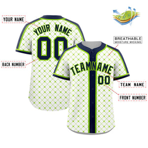 Custom White-Neon Green Plaid Design Authentic Baseball Jersey