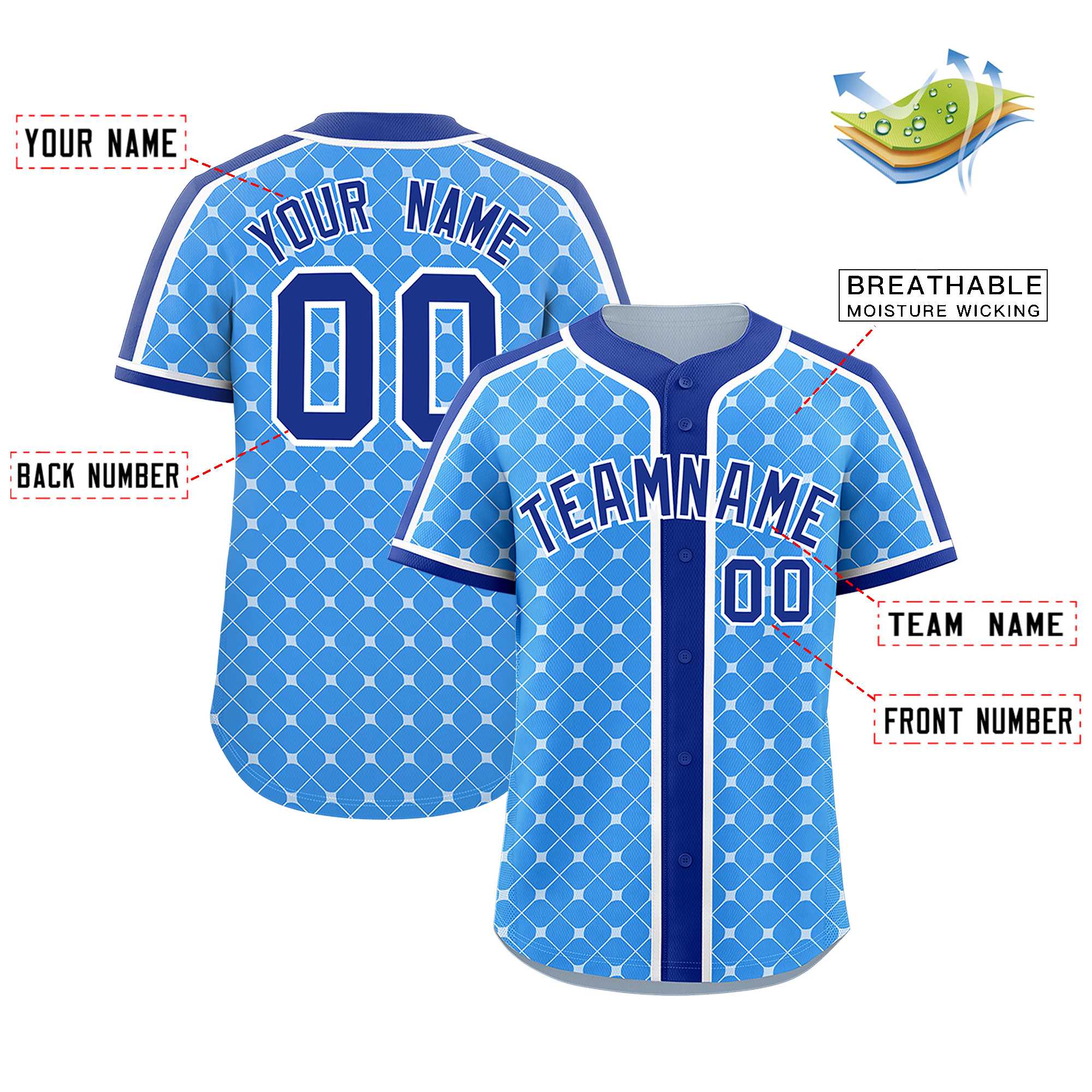 Custom Powder Blue-White Plaid Design Authentic Baseball Jersey