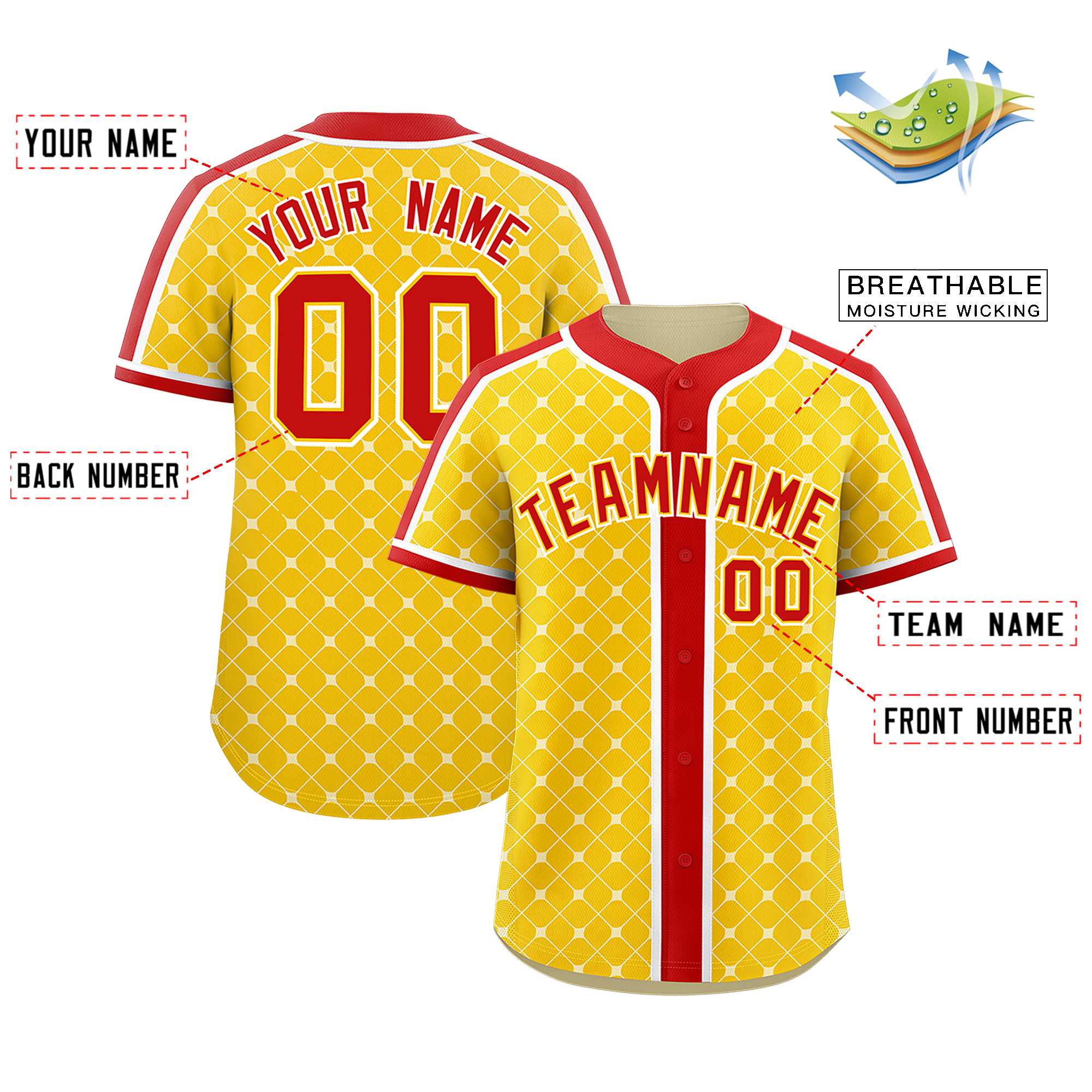 Custom Gold-White Plaid Design Authentic Baseball Jersey