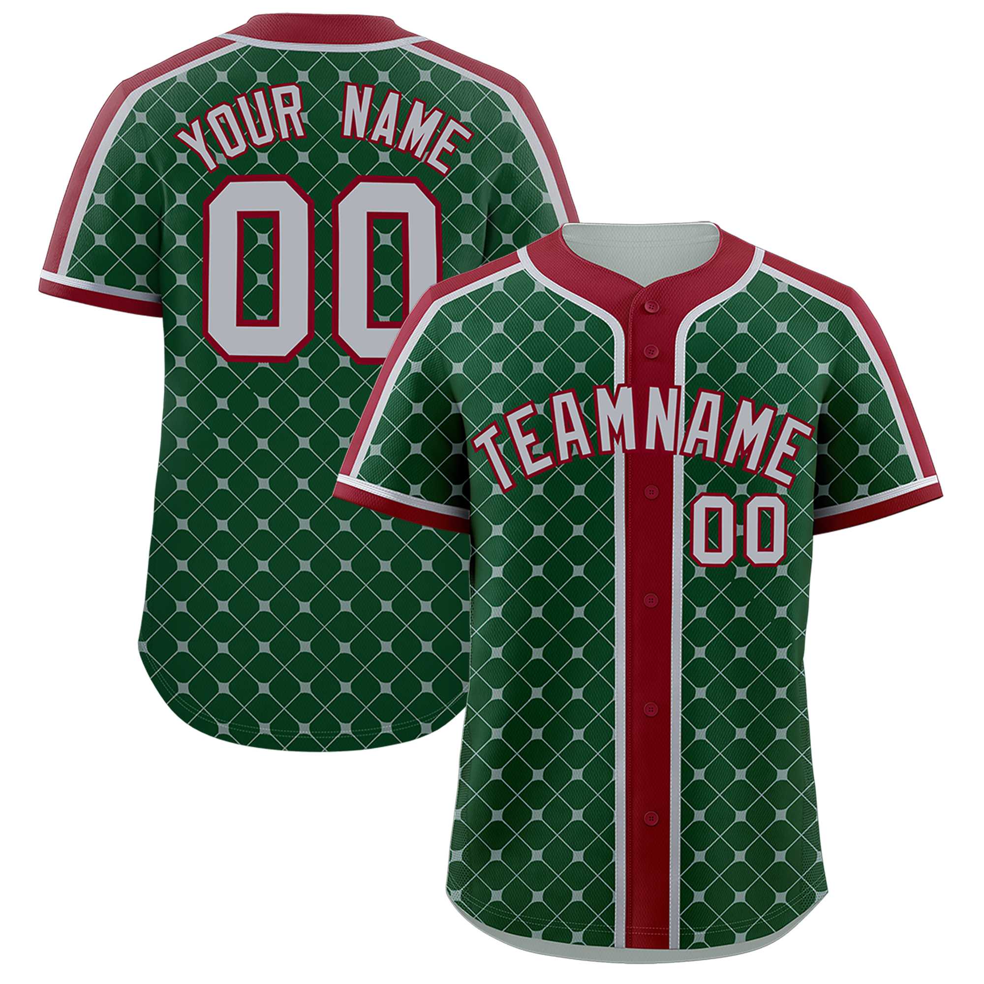 Custom Green-Gray Plaid Design Authentic Baseball Jersey