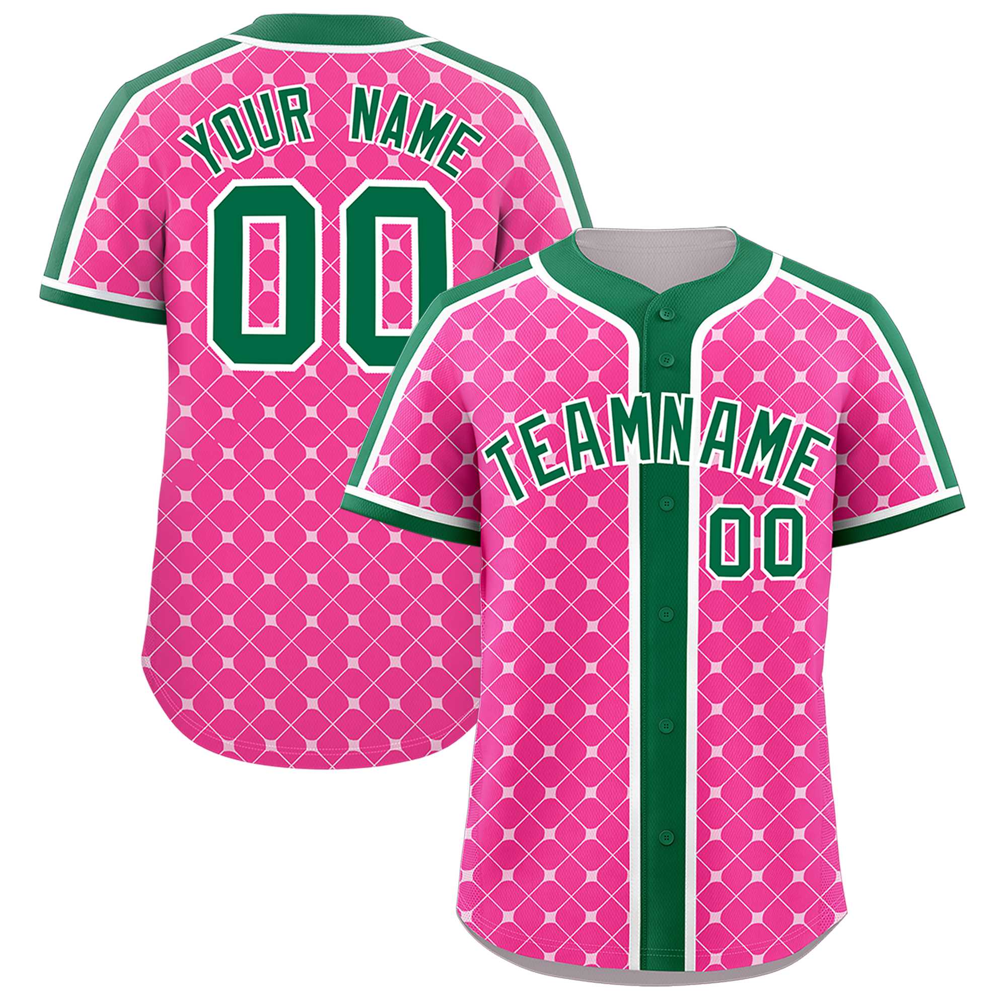 Custom Pink-White Plaid Design Authentic Baseball Jersey