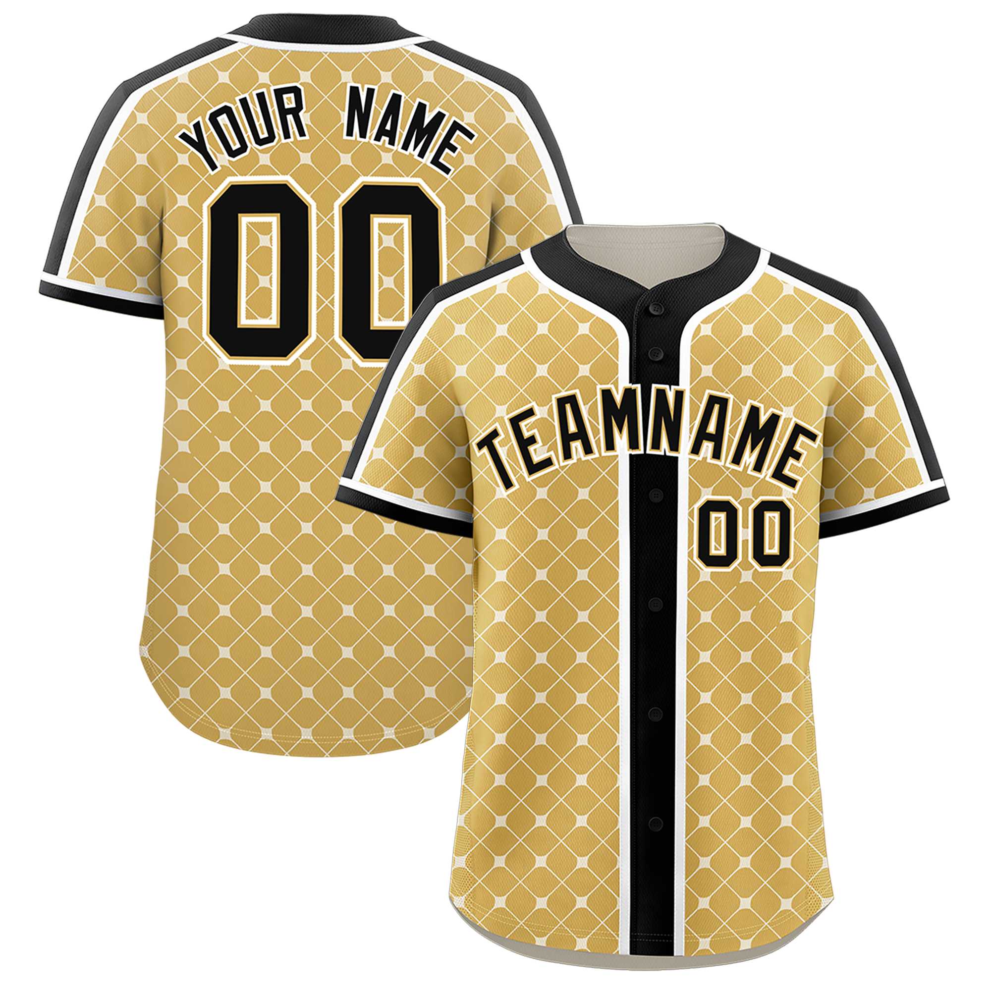 Custom Old Gold-White Plaid Design Authentic Baseball Jersey