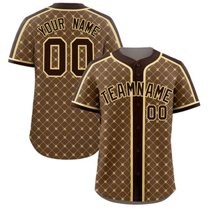 Custom Light Brown-Khaki Plaid Design Authentic Baseball Jersey