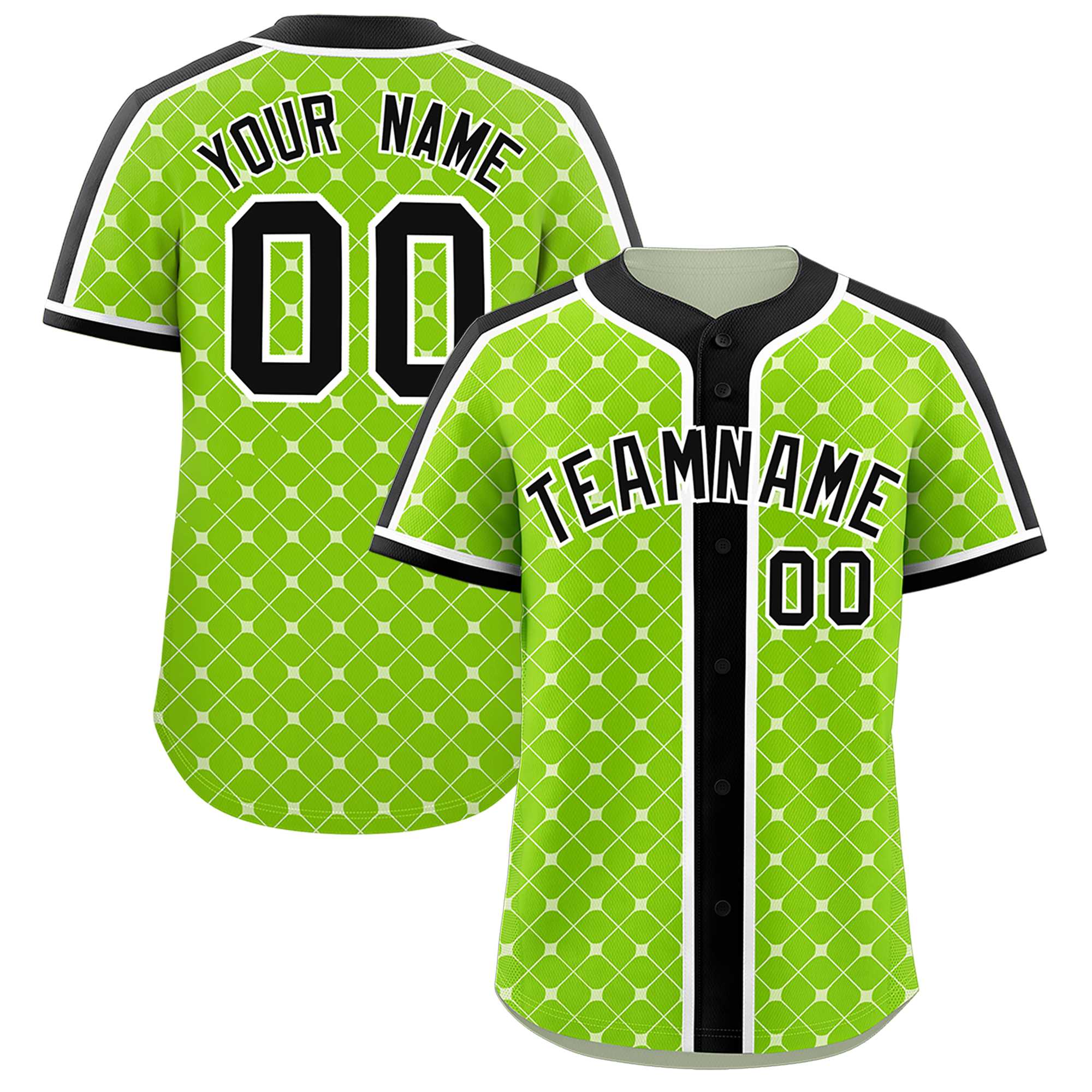 Custom Neon Green-White Plaid Design Authentic Baseball Jersey