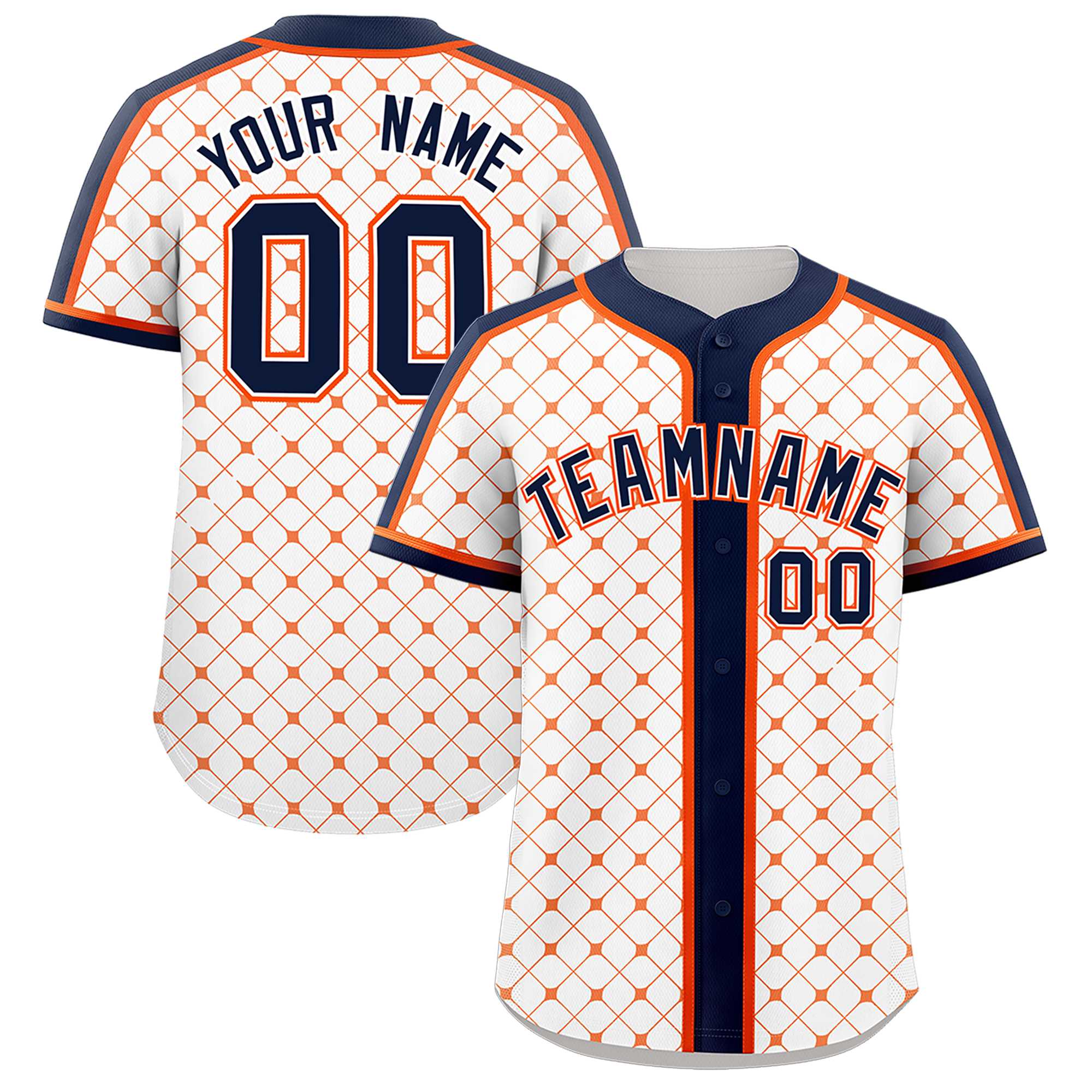 Custom White-Orange Plaid Design Authentic Baseball Jersey