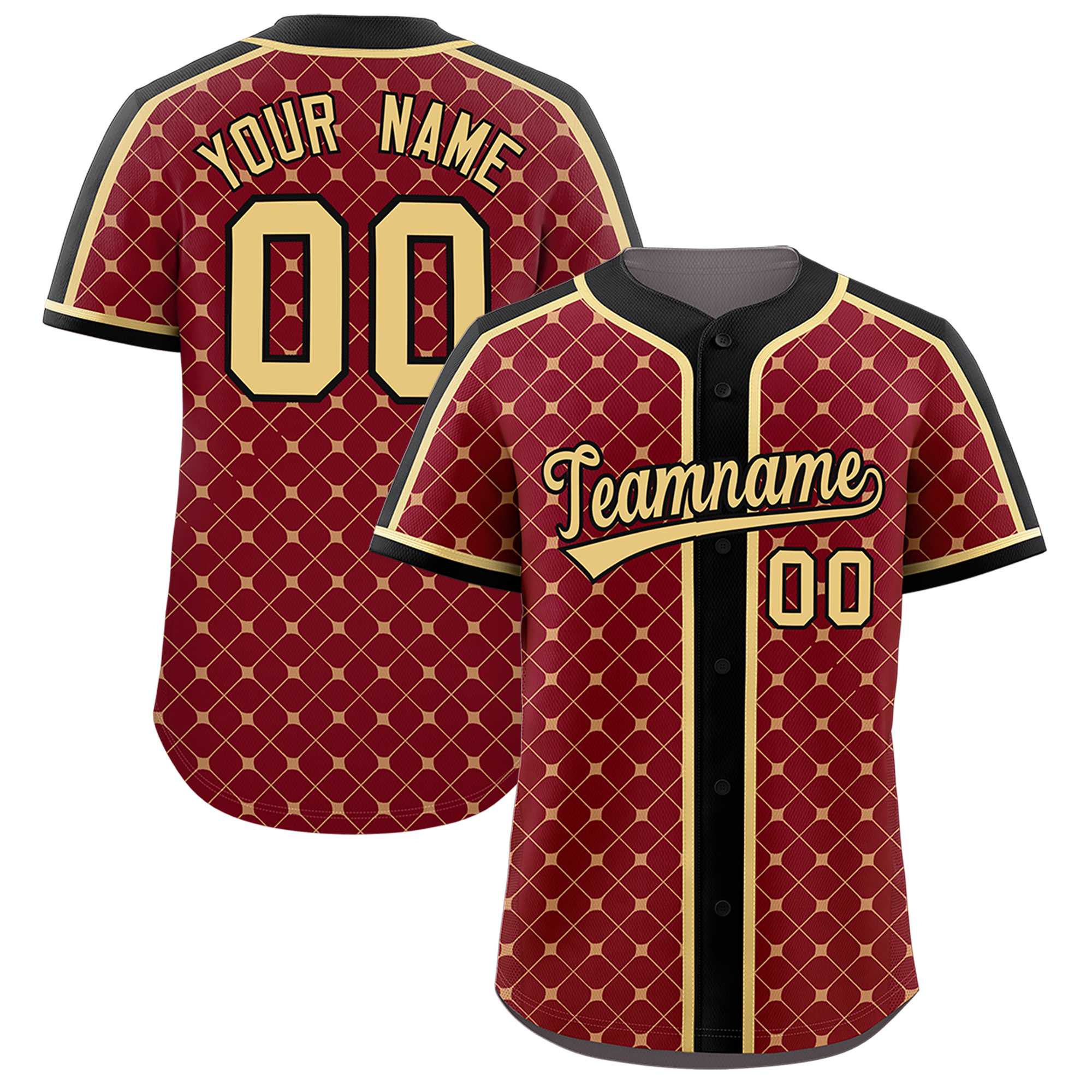 Custom Crimson-Khaki Plaid Design Authentic Baseball Jersey