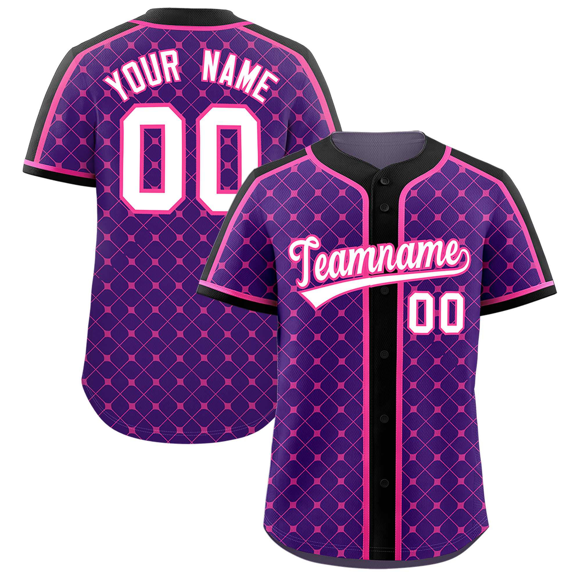 Custom Purple-Pink Plaid Design Authentic Baseball Jersey