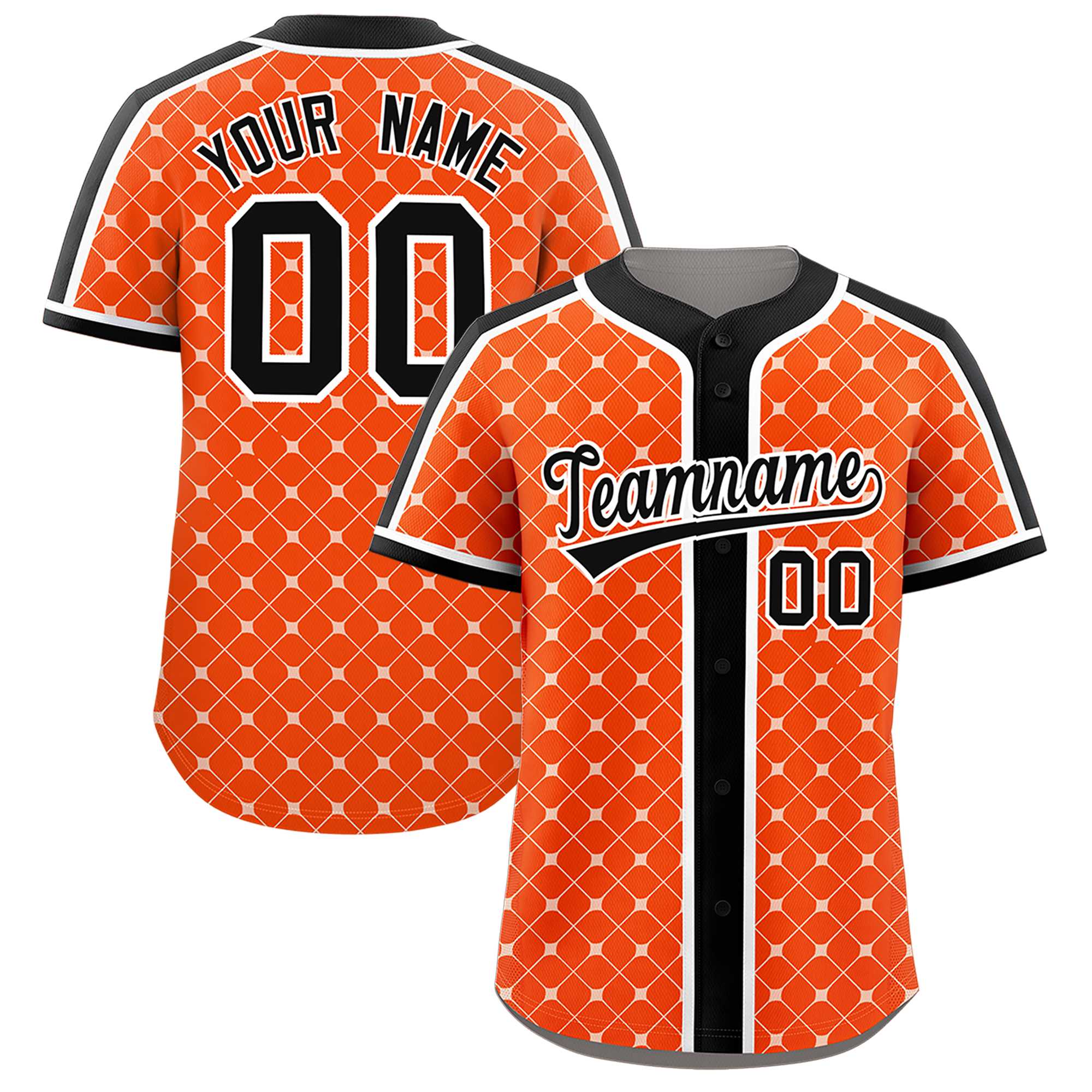 Custom Orange-White Plaid Design Authentic Baseball Jersey