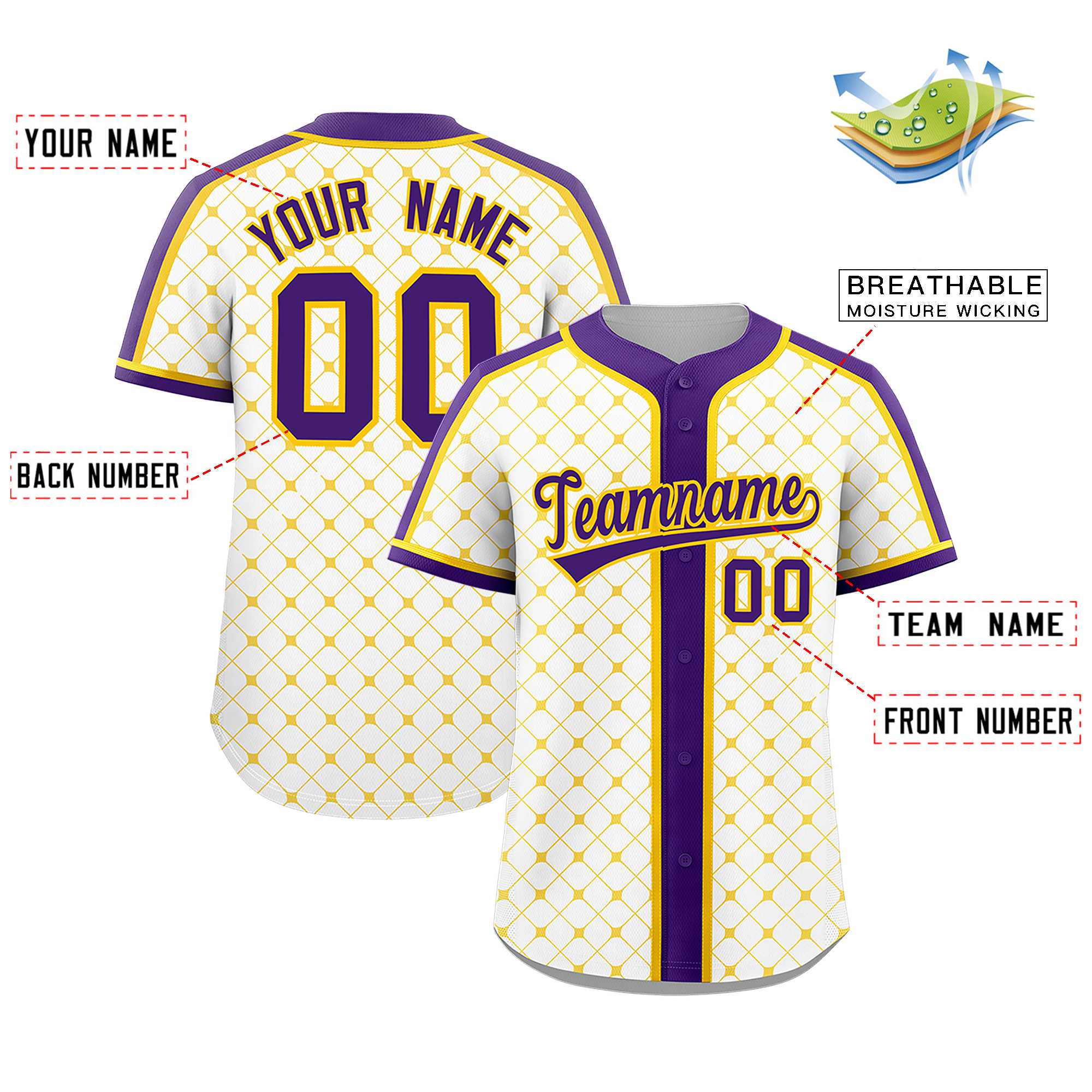 Custom White-Gold Plaid Design Authentic Baseball Jersey