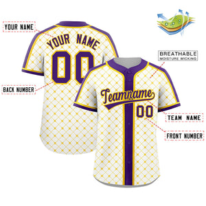 Custom White-Gold Plaid Design Authentic Baseball Jersey