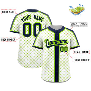 Custom White-Neon Green Plaid Design Authentic Baseball Jersey