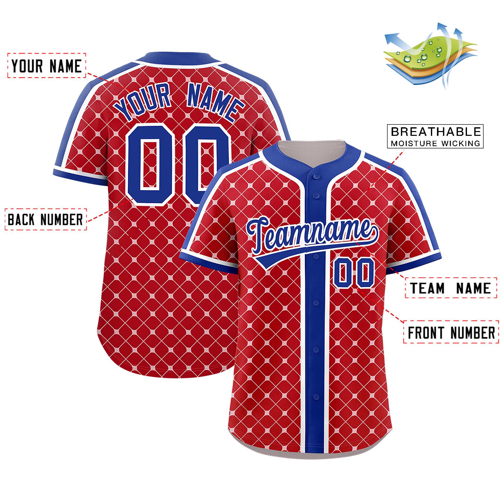 Custom Red-White Plaid Design Authentic Baseball Jersey