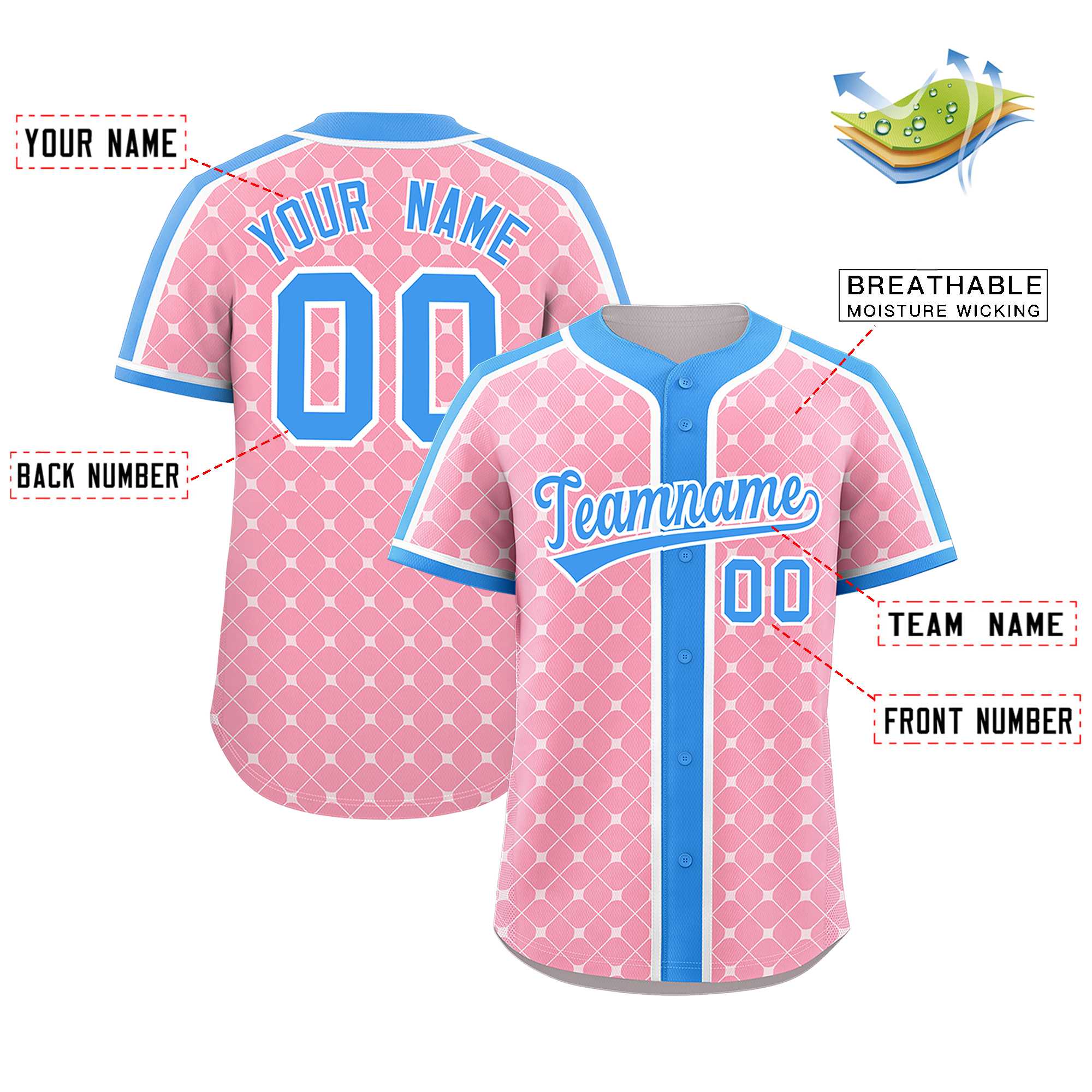 Custom Light Pink-White Plaid Design Authentic Baseball Jersey