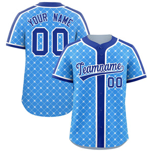 Custom Powder Blue-White Plaid Design Authentic Baseball Jersey