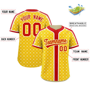 Custom Gold-White Plaid Design Authentic Baseball Jersey