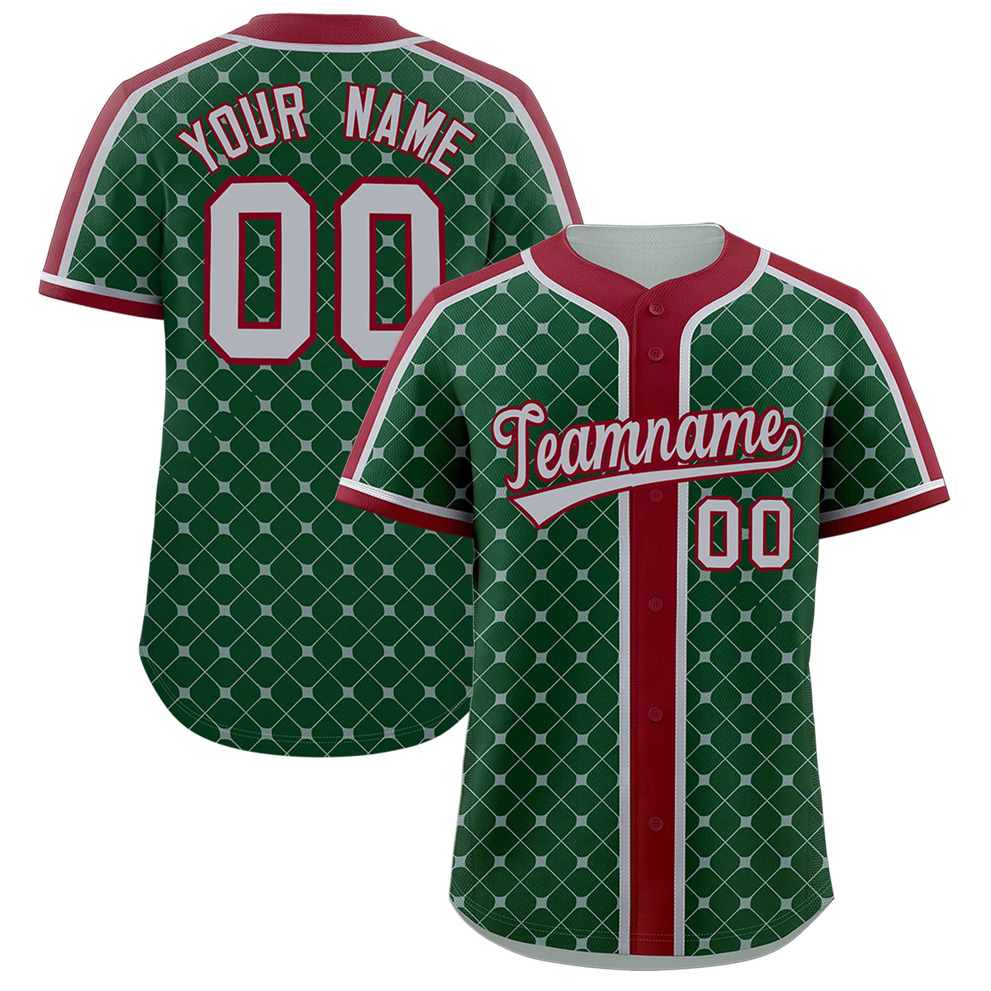 Custom Green-Gray Plaid Design Authentic Baseball Jersey