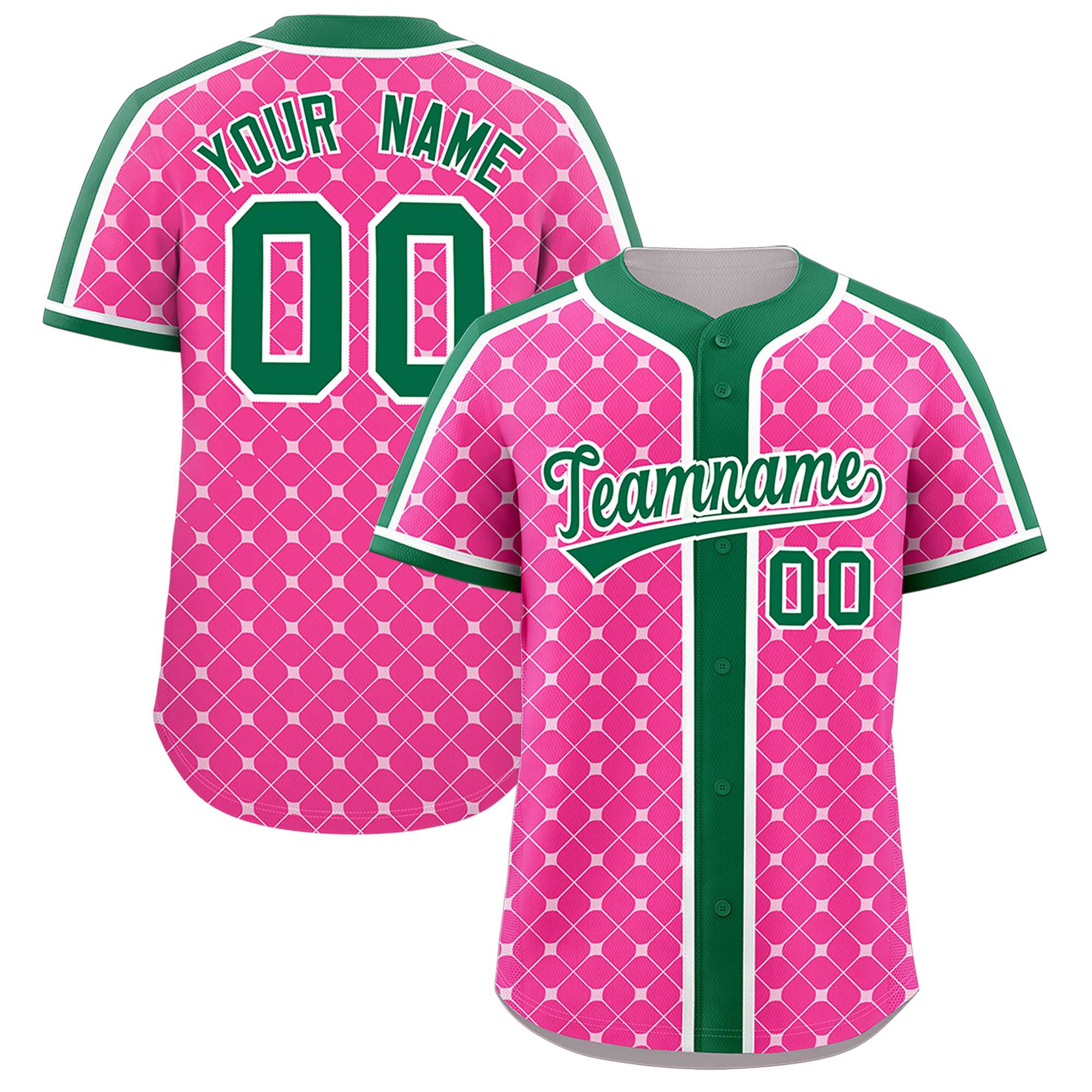 Custom Pink-White Plaid Design Authentic Baseball Jersey