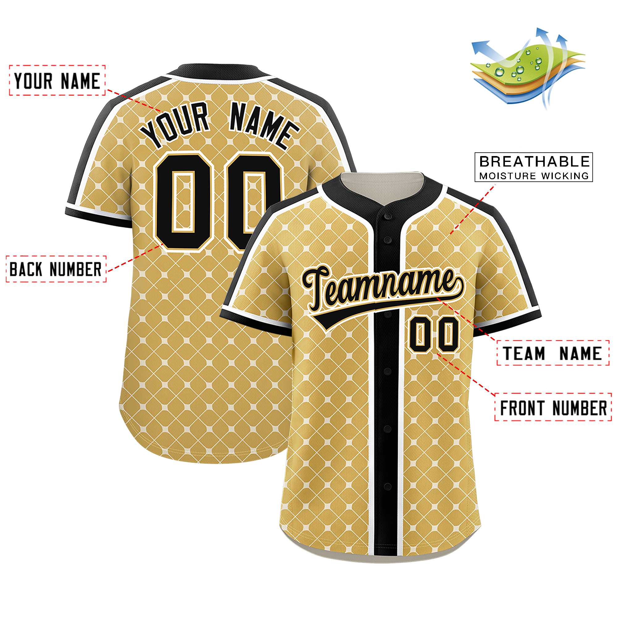 Custom Old Gold-White Plaid Design Authentic Baseball Jersey