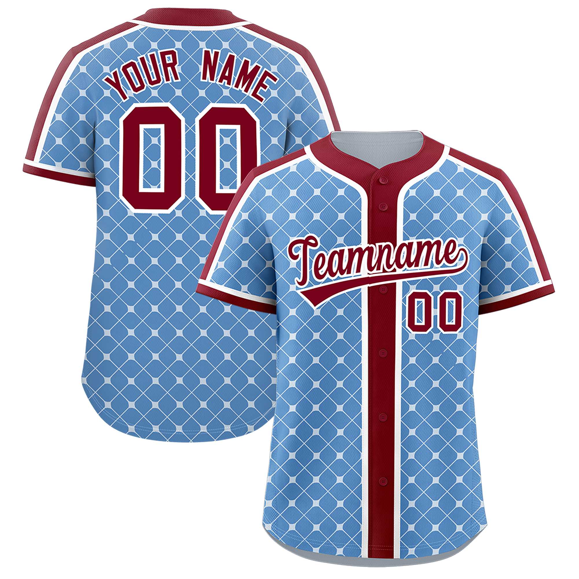 Custom Light Blue-White Plaid Design Authentic Baseball Jersey