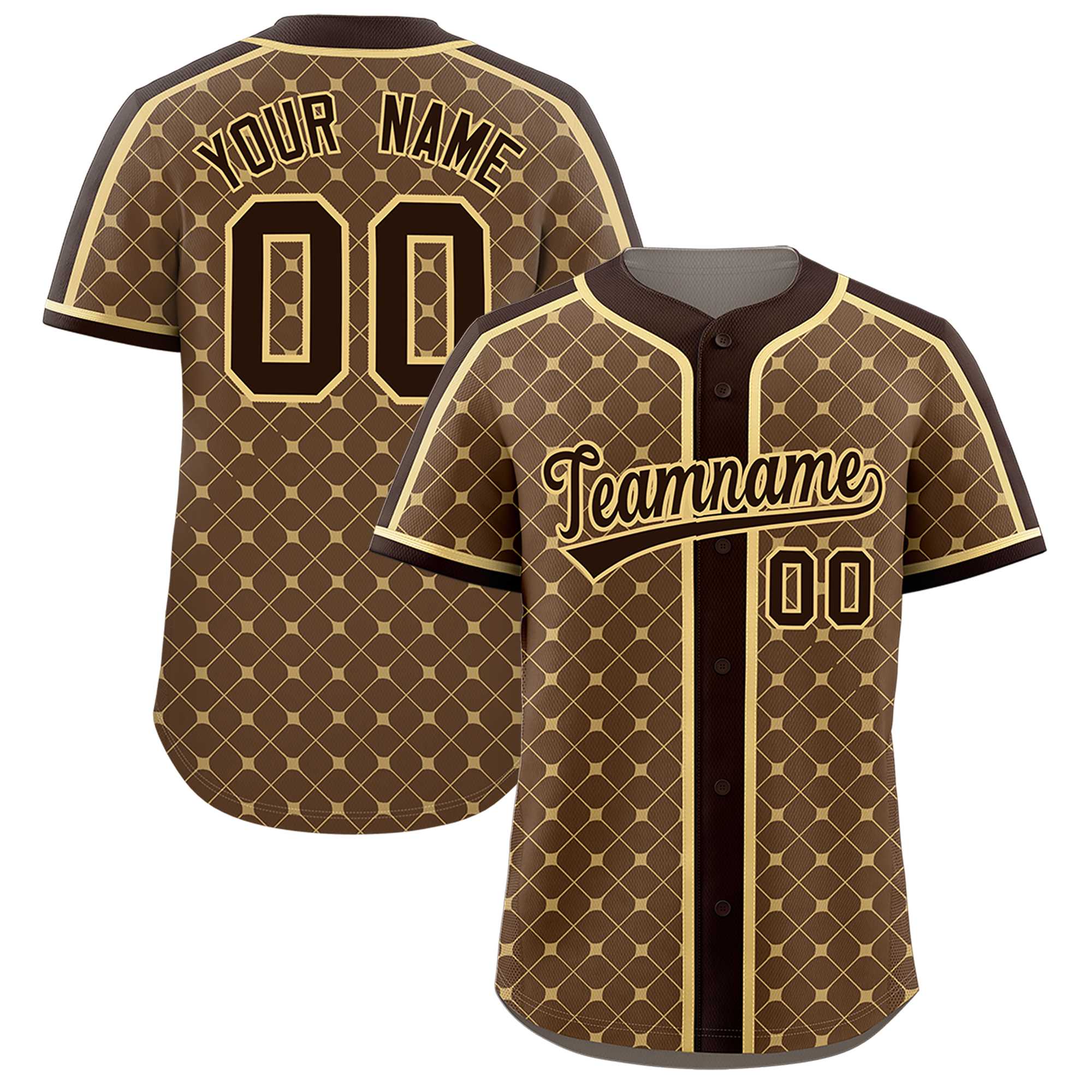 Custom Light Brown-Khaki Plaid Design Authentic Baseball Jersey