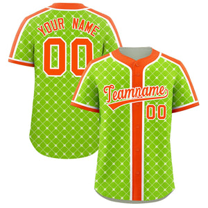 Custom Neon Green-White Plaid Design Authentic Baseball Jersey