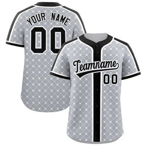 Custom Gray-White Plaid Design Authentic Baseball Jersey