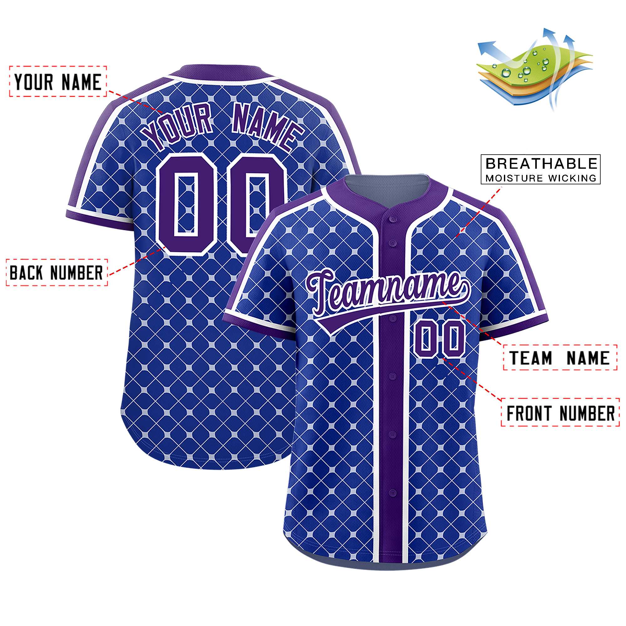 Custom Royal-White Plaid Design Authentic Baseball Jersey