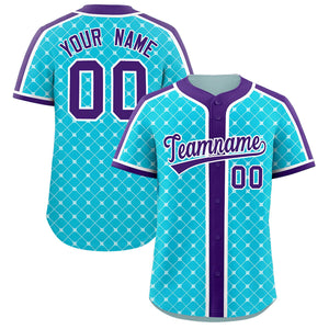 Custom Sky Blue-White Plaid Design Authentic Baseball Jersey