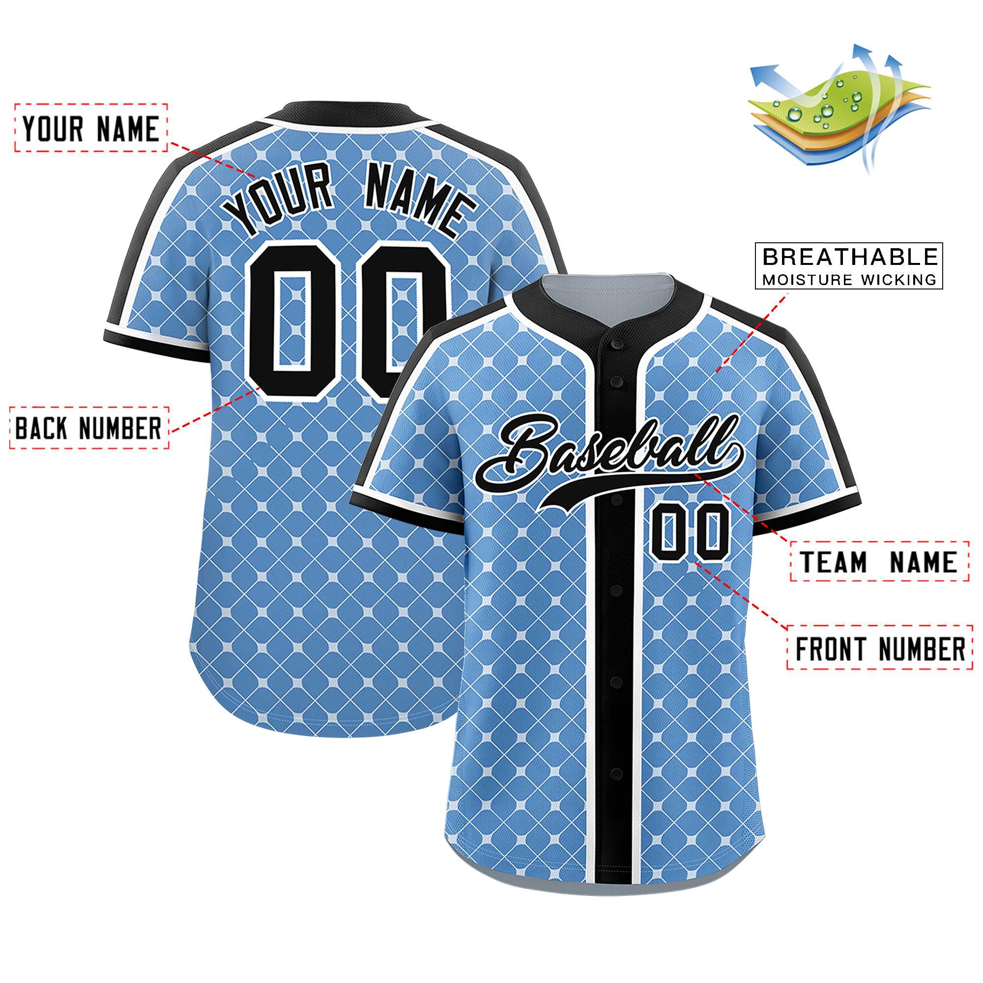 Custom Light Blue-White Plaid Design Authentic Baseball Jersey