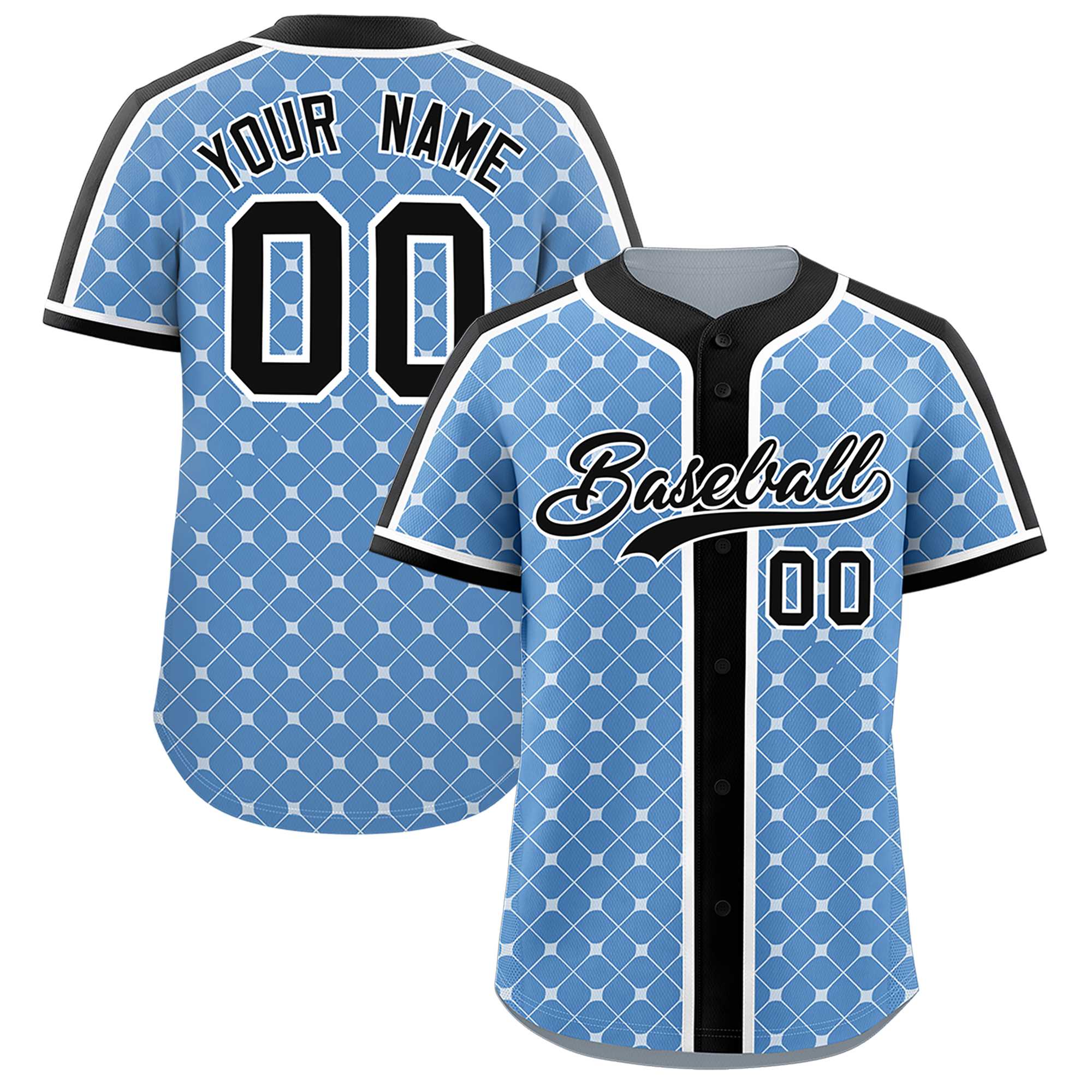 Custom Light Blue-White Plaid Design Authentic Baseball Jersey