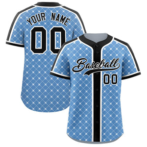 Custom Light Blue-White Plaid Design Authentic Baseball Jersey