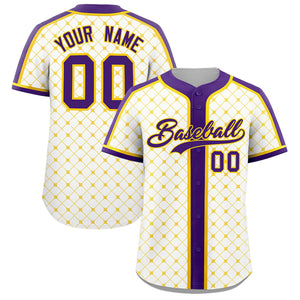 Custom White-Gold Plaid Design Authentic Baseball Jersey