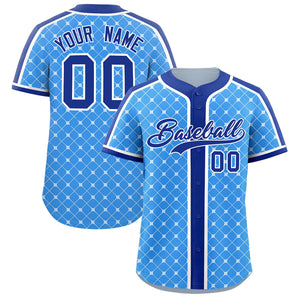 Custom Powder Blue-White Plaid Design Authentic Baseball Jersey