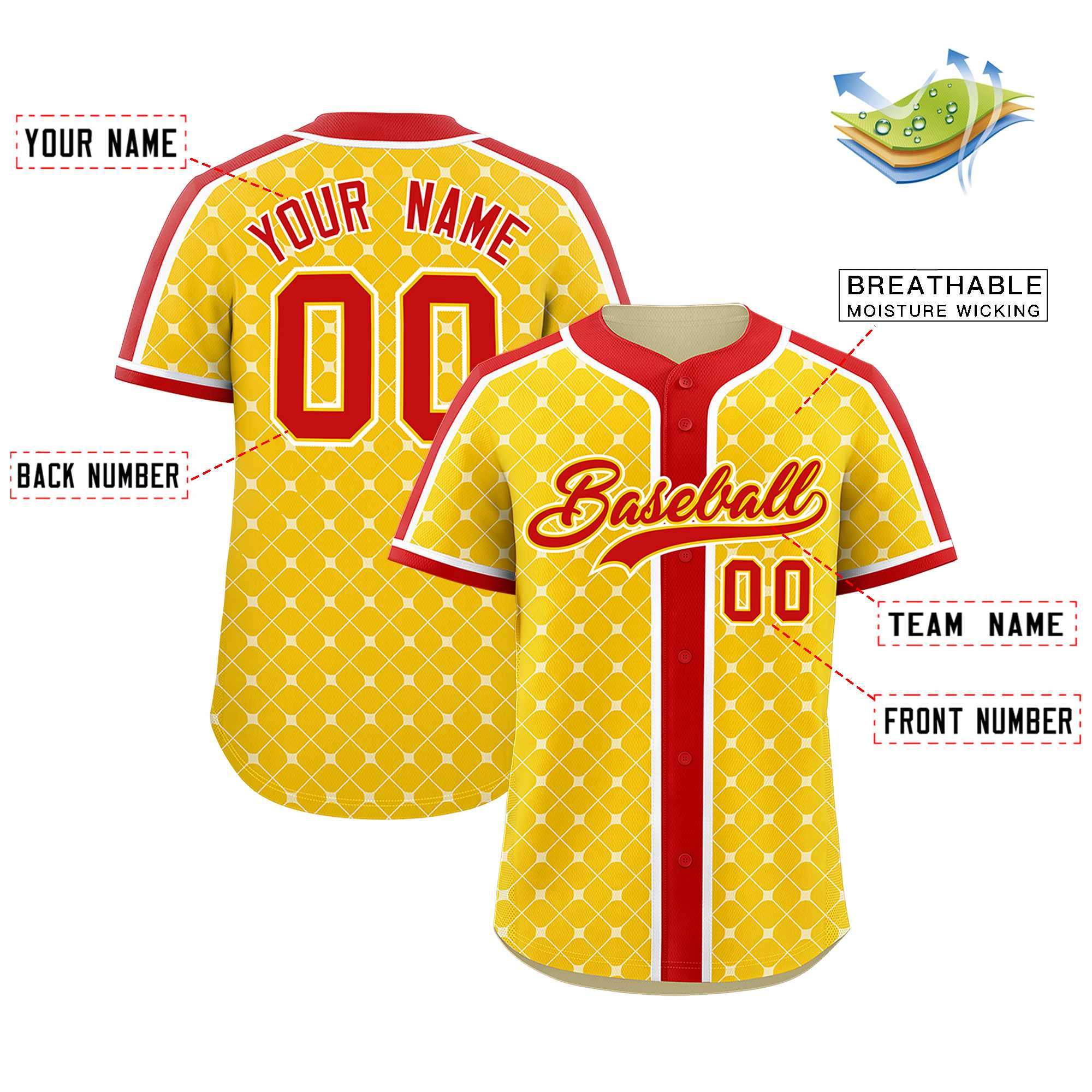 Custom Gold-White Plaid Design Authentic Baseball Jersey