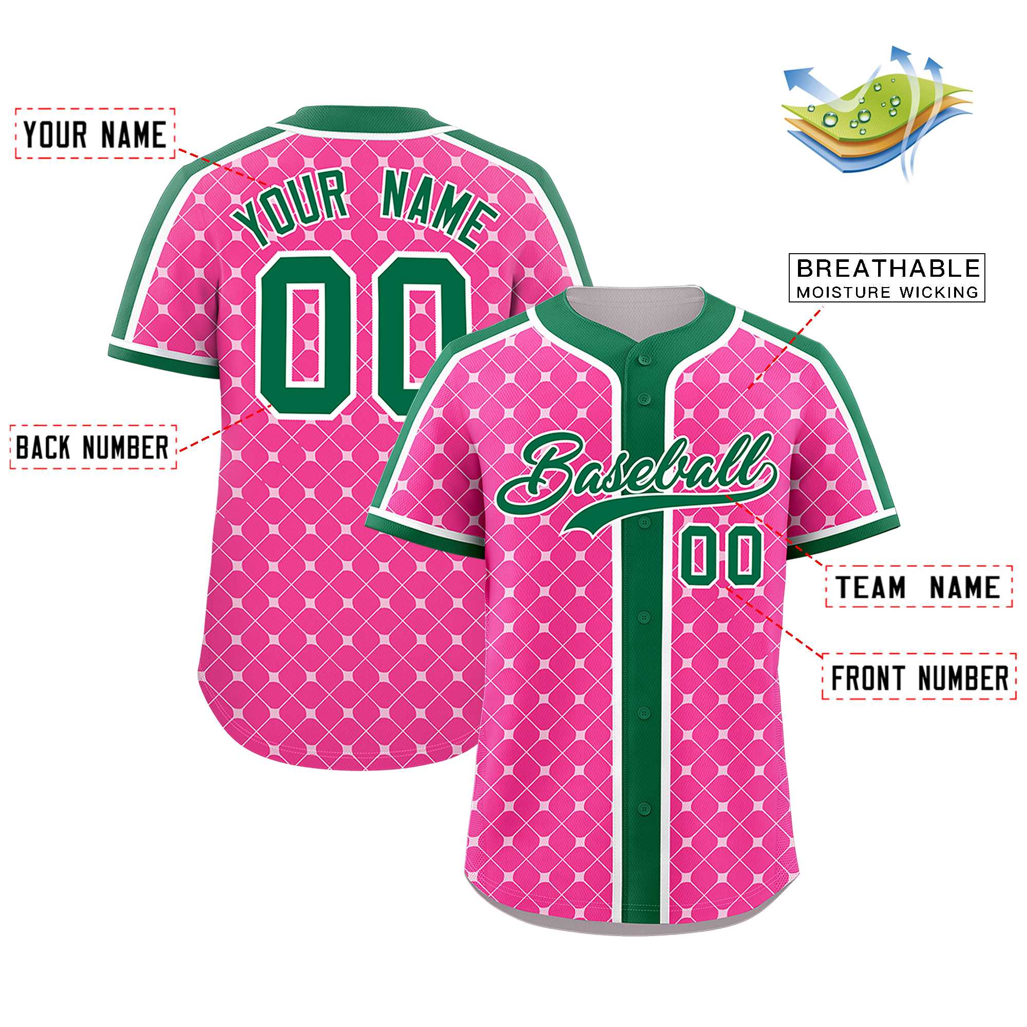 Custom Pink-White Plaid Design Authentic Baseball Jersey