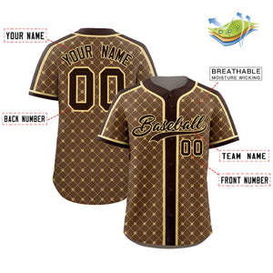 Custom Light Brown-Khaki Plaid Design Authentic Baseball Jersey