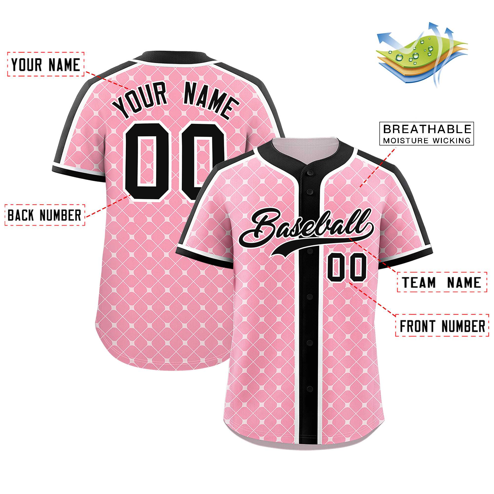 Custom Light Pink-White Plaid Design Authentic Baseball Jersey