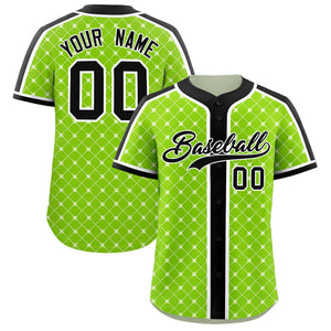 Custom Neon Green-White Plaid Design Authentic Baseball Jersey