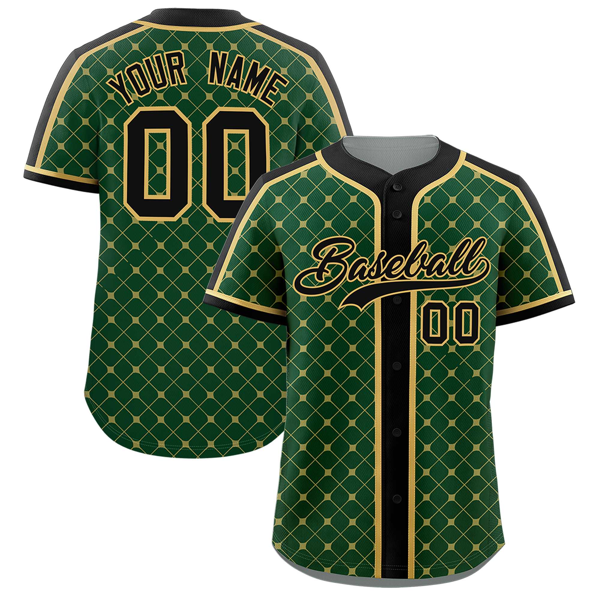 Custom Green-Old Gold Plaid Design Authentic Baseball Jersey