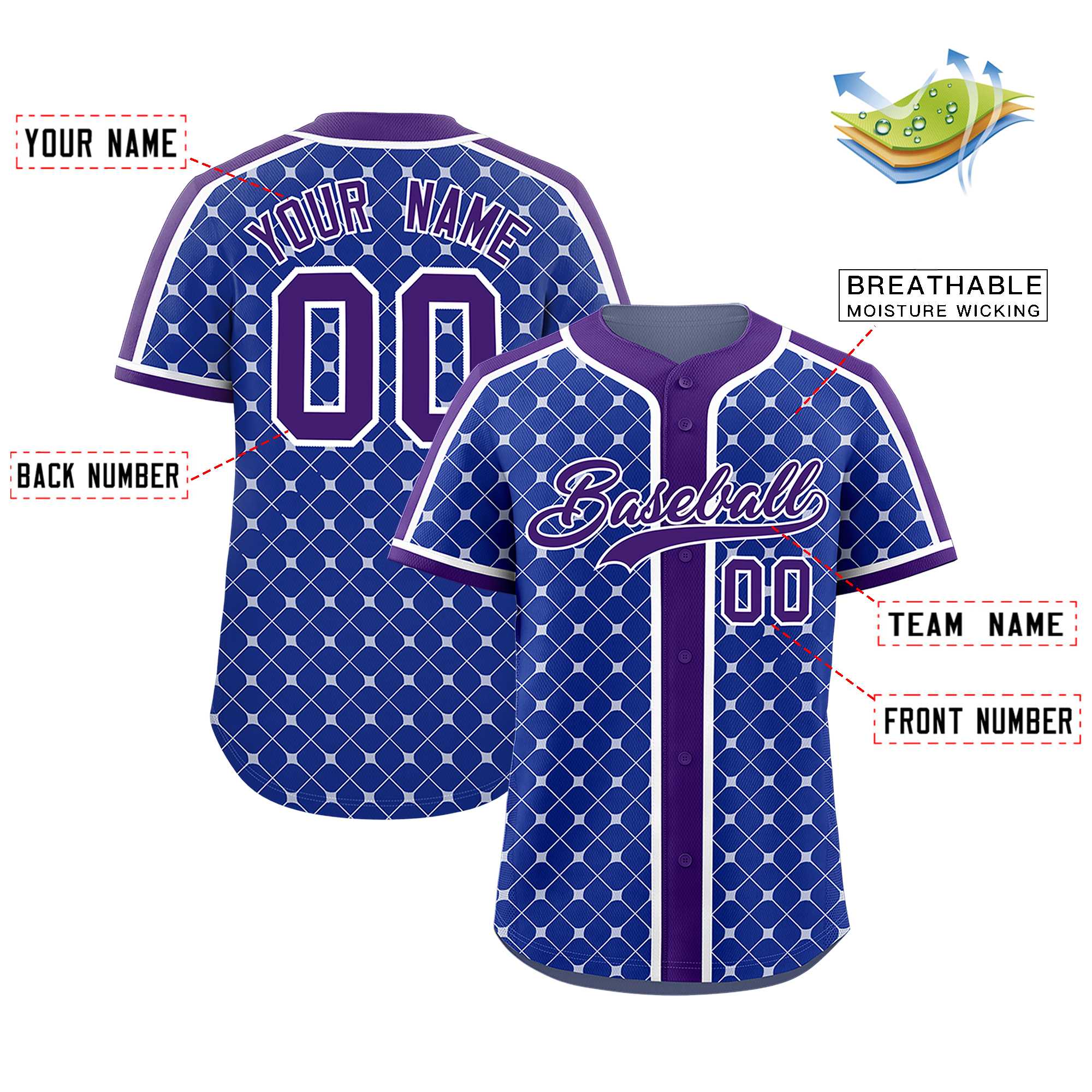 Custom Royal-White Plaid Design Authentic Baseball Jersey