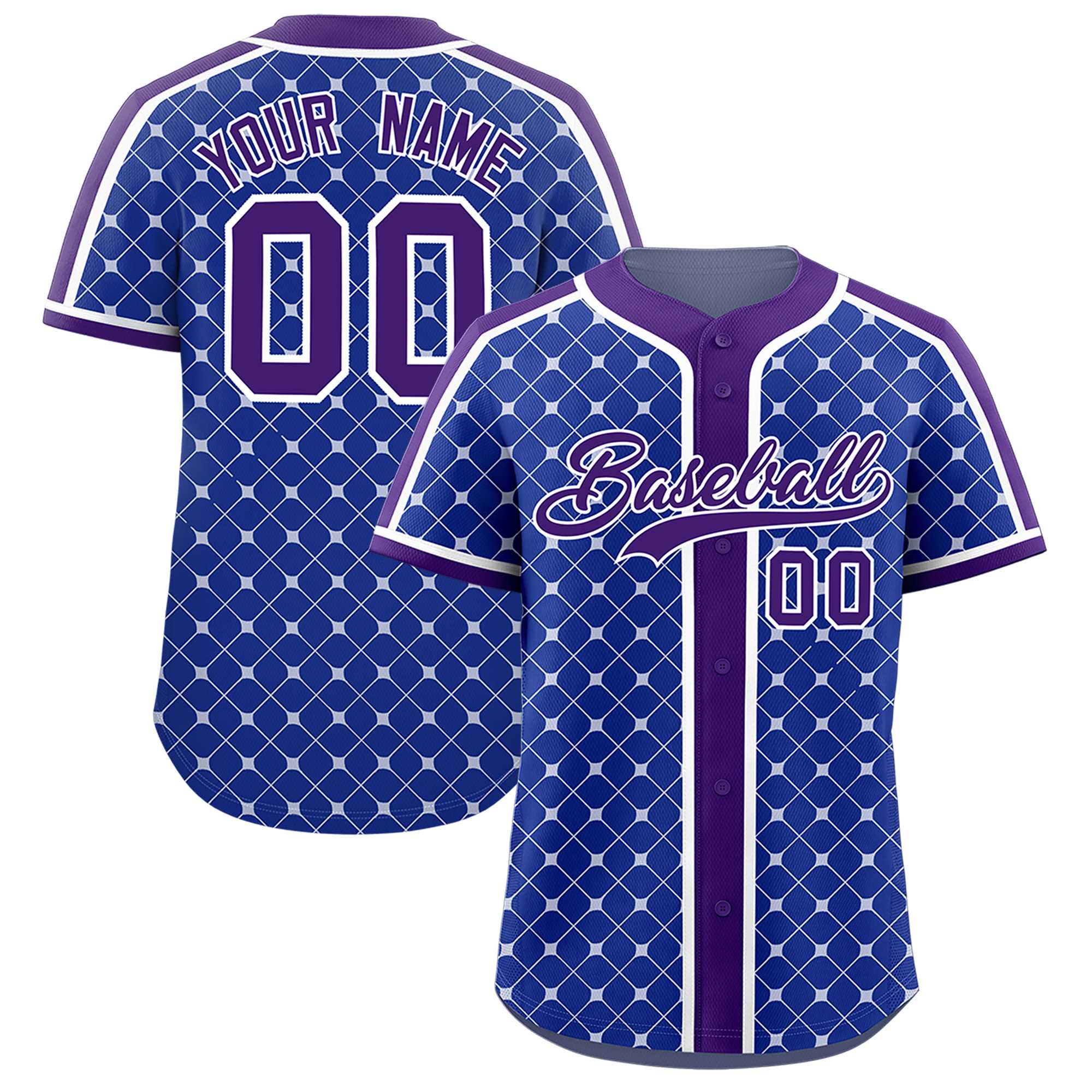 Custom Royal-White Plaid Design Authentic Baseball Jersey